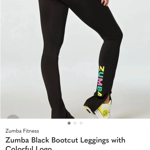 Zumba Fitness Kids Black Leggings with Neon Green, Pink & Yellow Logo - Picture 3 of 4